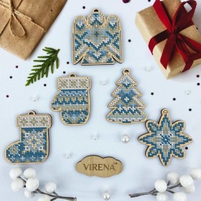Голубой орнамент Комплект новогодних игрушек Набор для вышивки по дереву Virena КНІ_МІНІ_124