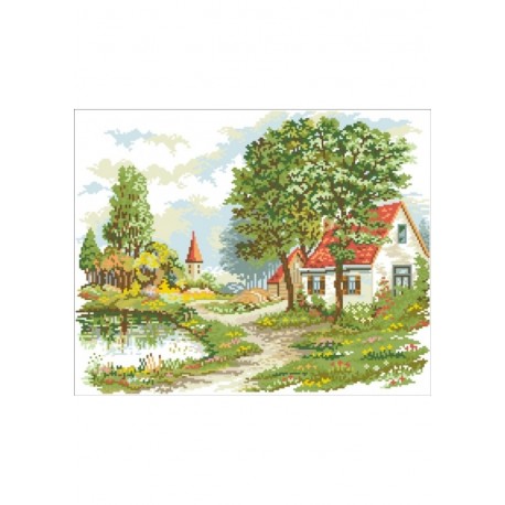 Сільський пейзаж Канва з нанесеним малюнком для вишивання