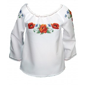 ШВД-03. Пошита дитяча блузка домоткане полотно (100% бавовна), білий, 128