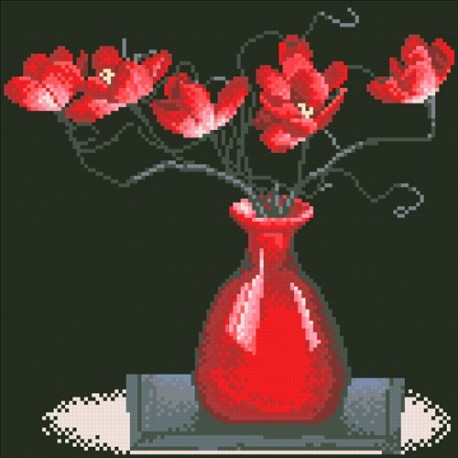 АМП-109. Алмазная мозаика Красные цветы на черном. 30х30см фото
