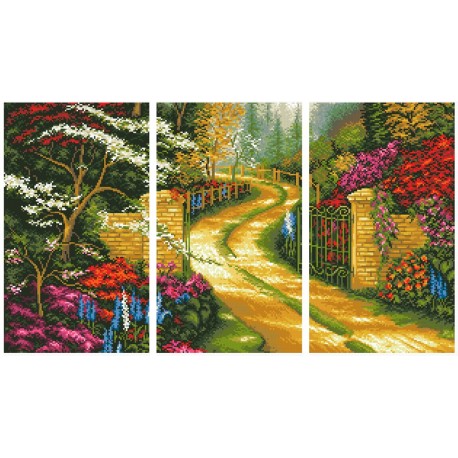 АМТ-001. Алмазная мозаика Триптих Дорога в сад (4 картины