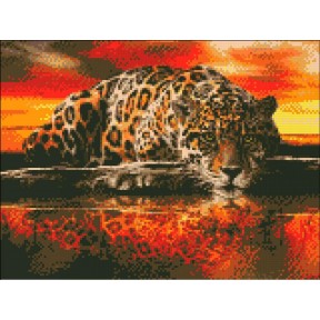 АМС-144.  Алмазная мозаика Леопард на закате. 30х40см