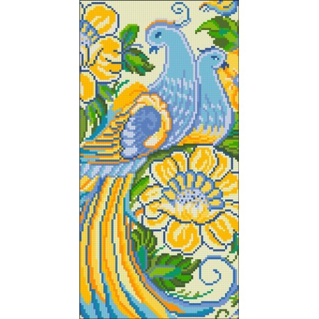 АМП-144. Желто-синие жар-птицы. Алмазная мозаика 20х43см фото