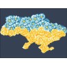 Алмазна мозаїка АМС-177. Карта України жовто-блакитні квіти.  30х40см