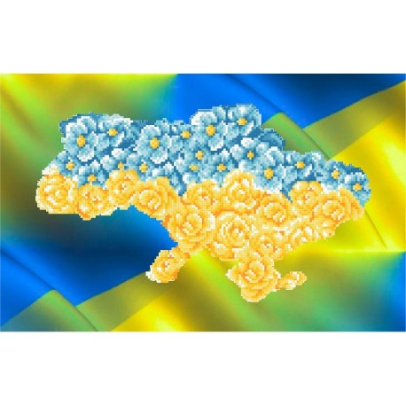 СКВ-202. Карта України жовто-блакитні квіти. Схема для вишивки бісером