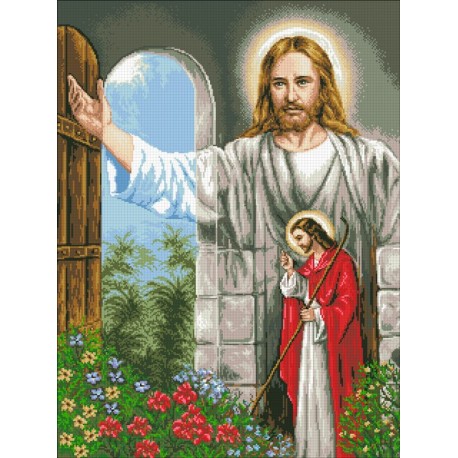 Алмазна мозаїка АМГ-001. Ісус стукає в двері 60х80см (без підрамника)