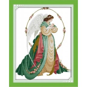 Ангел и младенец Набор для вышивания крестом с печатной схемой на ткани Joy Sunday R563