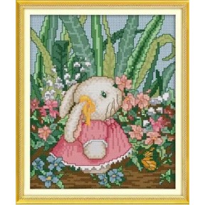 Милый кролик (девочка)Набор для вышивания крестом с печатной схемой на ткани Joy Sunday K435