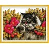 Кот в цветах Набор для вышивания крестом с печатной схемой на ткани Joy Sunday D501