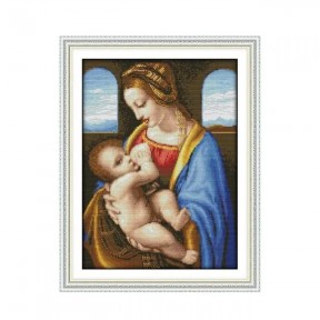 Мадонна с младенцем Набор для вышивания крестом с печатной схемой на ткани Joy Sunday RA102