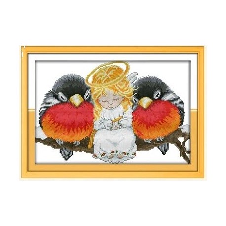 Ангел и птицы Набор для вышивания крестом с печатной схемой на ткани Joy Sunday C112