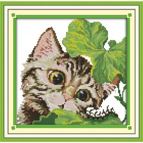 Цікавий кіт Набір для вишивання хрестиком з друкованою схемою на тканині Joy Sunday D950