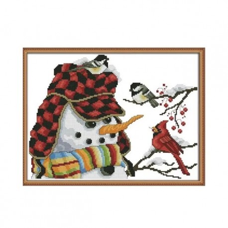 Рождественский снеговик Набор для вышивания крестиком с печатной схемой на ткани Joy Sunday DA182
