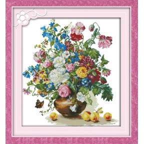 Цветы и персики Набор для вышивания крестом с печатной схемой на ткани Joy Sunday H306