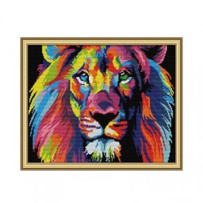 Радужный лев Набор для вышивания крестиком с печатной схемой на ткани Joy Sunday DA189