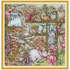 Кроликовый сад Набор для вышивания крестиком с печатной схемой на ткани Joy Sunday DA853