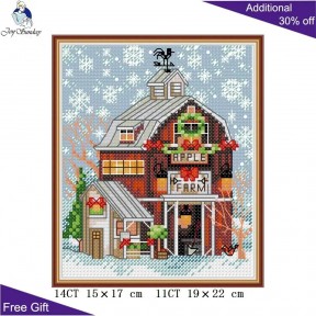Різдвяний котедж 2 Набір для вишивання хрестиком з друкованою  схемою на тканині Joy Sunday FA112