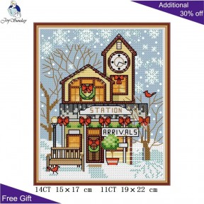 Рождественский коттедж 4 Набор для вышивания крестом с печатной схемой на ткани Joy Sunday FA114