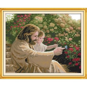 Иисус и ребенок Набор для вышивания крестом с печатной схемой на ткани Joy Sunday R314