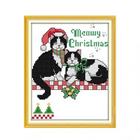 Різдвяний кіт Набір для вишивання хрестиком з друкованою  схемою на тканині Joy Sunday C590
