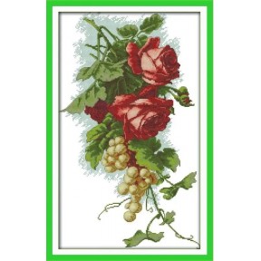 Виноград и розы Набор для вышивания крестом с печатной схемой на ткани Joy Sunday J233
