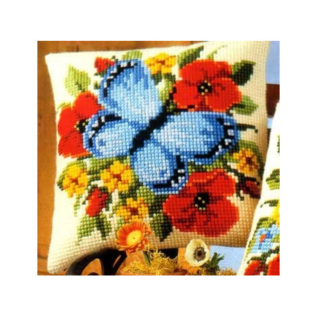 Набор для вышивки подушки Vervaco 1200/644 Голубая бабочка фото