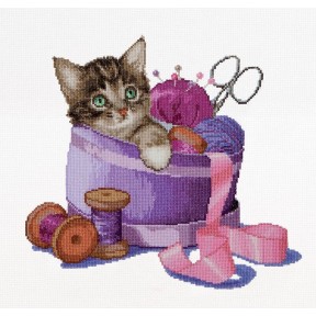 Набор для вышивки крестом Sewing basket kitten Aida Thea Gouverneur 736A