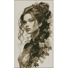 Дівчина з квітами у волоссі Електронна схема для вишивання хрестиком Інна Холодна Л-0045ИХ