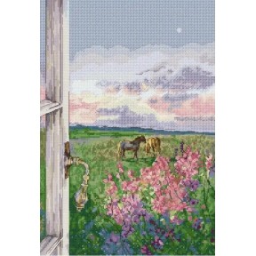 Пейзаж с лошадьми Набор для вышивания крестом с печатной схемой на ткани Joy Sunday FA430