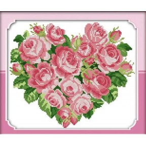 Троянди. Серце(2) Набір для вишивання хрестиком з друкованою  схемою на тканині Joy Sunday H014-2JS