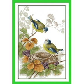 Лесные птички Набор для вышивания крестом с печатной схемой на ткани Joy Sunday D667