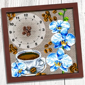 Часы. Кофе с орхидеями Схема для вышивки бисером Biser-Art 3030012ба