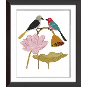 Птицы на лотосе Набор для вышивания крестом с печатной схемой на ткани Joy Sunday DA014