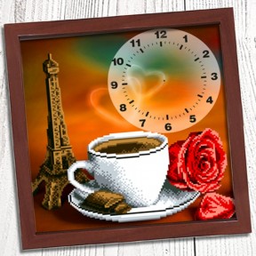 Годинник. Ранкова кава в Парижі Схема для вишивки бісером Biser-Art 3030009ба