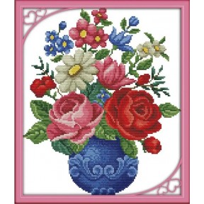 Квіти у вазі Набір для вишивання хрестиком з друкованою  схемою на тканині Joy Sunday H376JS