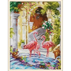 Рожеві фламінго Набір для вишивання хрестиком з друкованою схемою на тканині Joy Sunday DA684