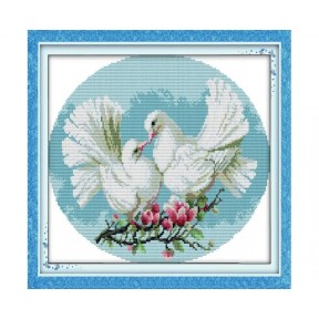 Закохані білі голуби  Набір для вишивання хрестиком з друкованою  схемою на тканині Joy Sunday D227