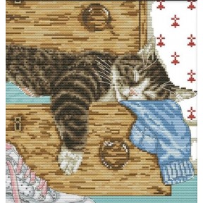 Милый кот Набор для вышивания крестом с печатной схемой на ткани Joy Sunday D132