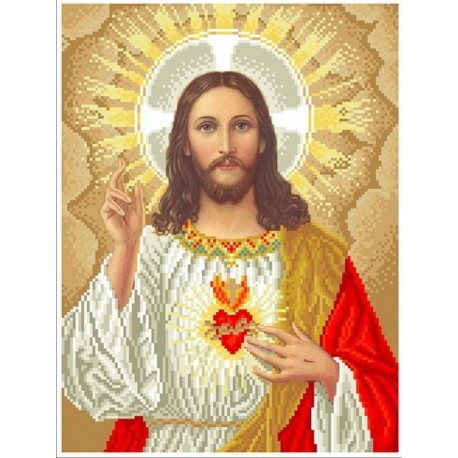 Сердце Иисуса Канва с нанесенным рисунком для вышивания бисером Солес СІ-02-СХ