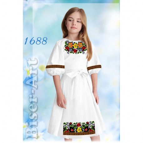 Сукня дитяча біла (габардин) Заготовка для вишивки бісером або нитками Biser-Art 1688ба
