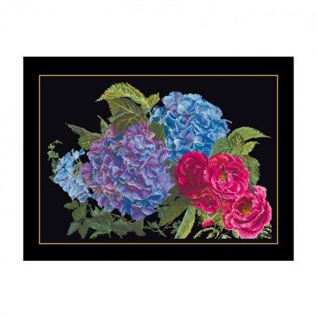 Hydrangea & Rose Black Aida Набор для вышивки крестом Thea Gouverneur gouverneur_442.05