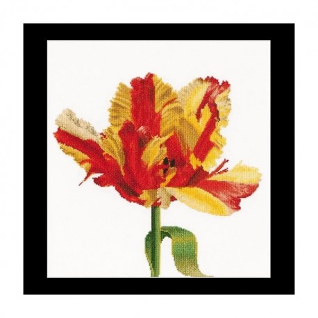 Red/Yellow Parrot tulip Linen Набор для вышивки крестом Thea Gouverneur gouverneur_519