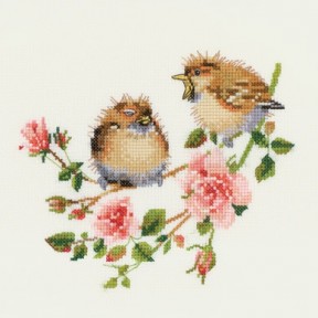 Маленькие птички на розе Схема для вышивания крестом Heritage Crafts HC778