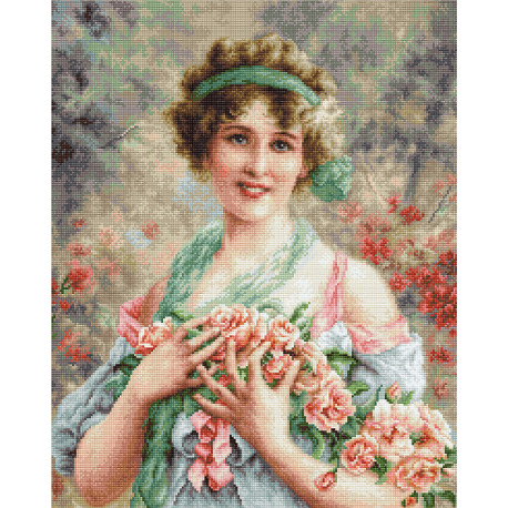 Набір для вишивки хрестиком Luca-S B553 Дівчина з трояндами фото