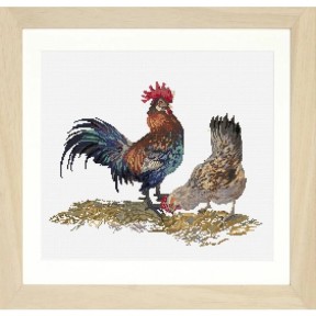 Rooster and Hen Linen Набор для вышивки крестом Thea Gouverneur gouverneur_591