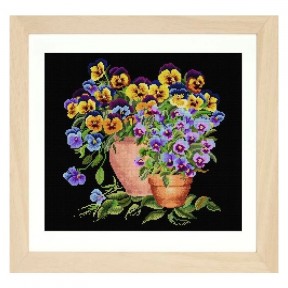 Potted Pansies Black Aida Набор для вышивки крестом Thea Gouverneur gouverneur_601.05