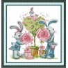 Кролик и розы Набор для вышивания крестом с печатной схемой на ткани Joy Sunday KB285