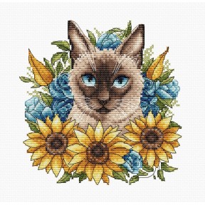 ПЕРЕДЗАМОВЛЕННЯ Сіамський кіт серед соняшників Siamese Cat Among Sunflowers Набір для вишивання хрестиком P020