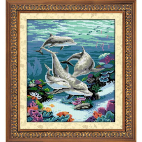 Набір для малювання камінням алмазна живопис Dream Art Сім&#39;я дельфінів (квадратні, повна) 30059D