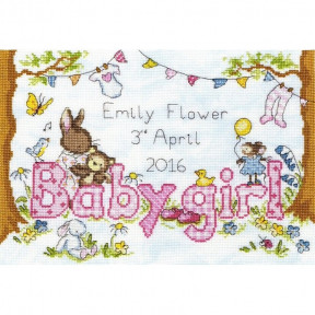 Набір для вишивання хрестиком Bothy Threads XKG2 Bunny Love - Girl Метрика для дівчинки
